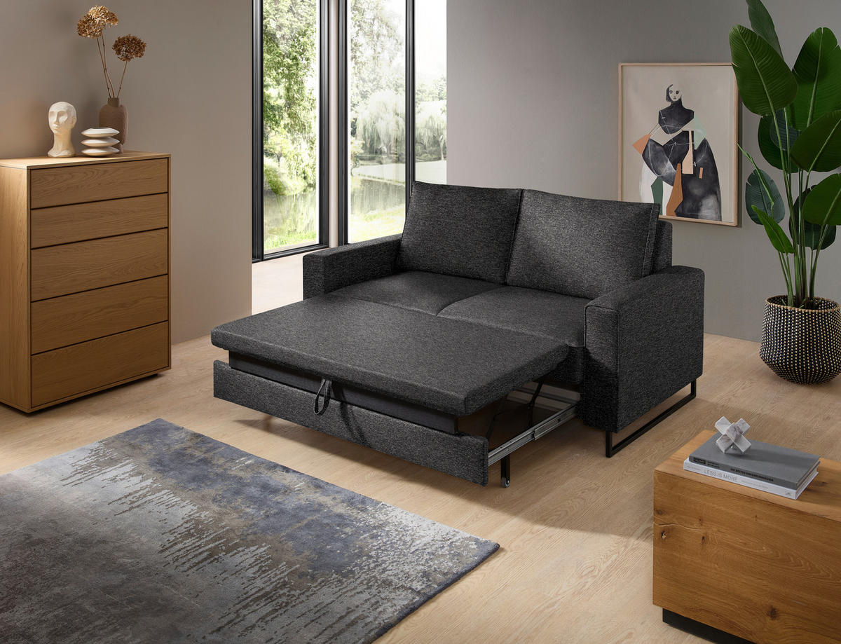 SCHLAFSOFA  in Flachgewebe Anthrazit  - Anthrazit/Schwarz, Design, Textil/Metall (174/90/95cm) - Bali