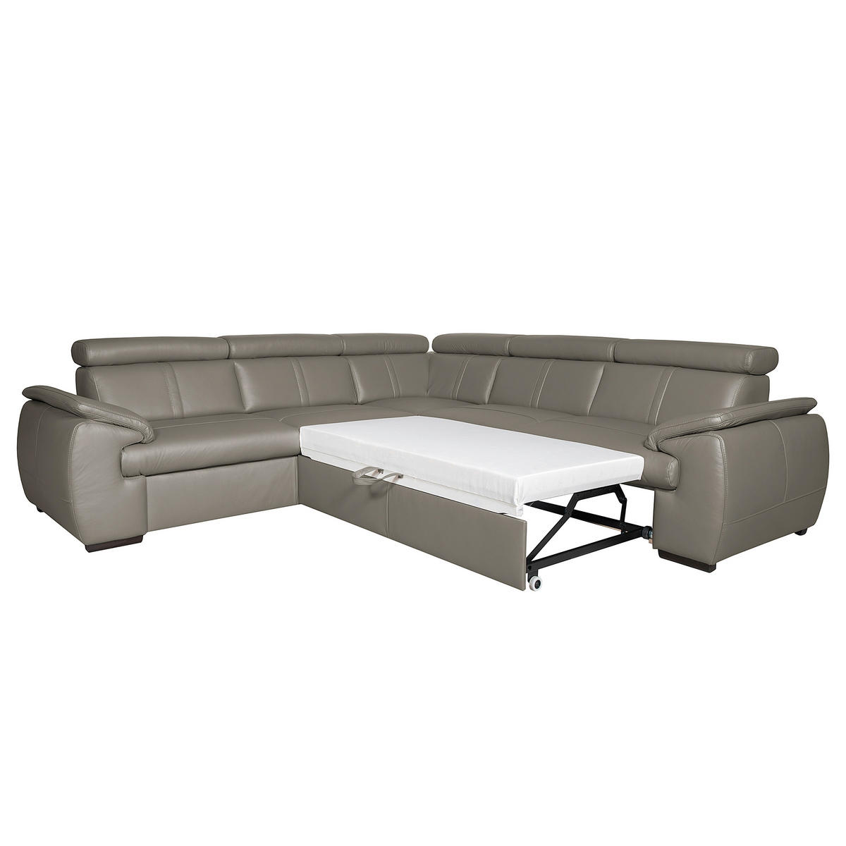 ECKSOFA  in Echtleder Schlammfarben  - Schlammfarben/Schwarz, Design, Leder/Holz (265/265cm) - Livetastic