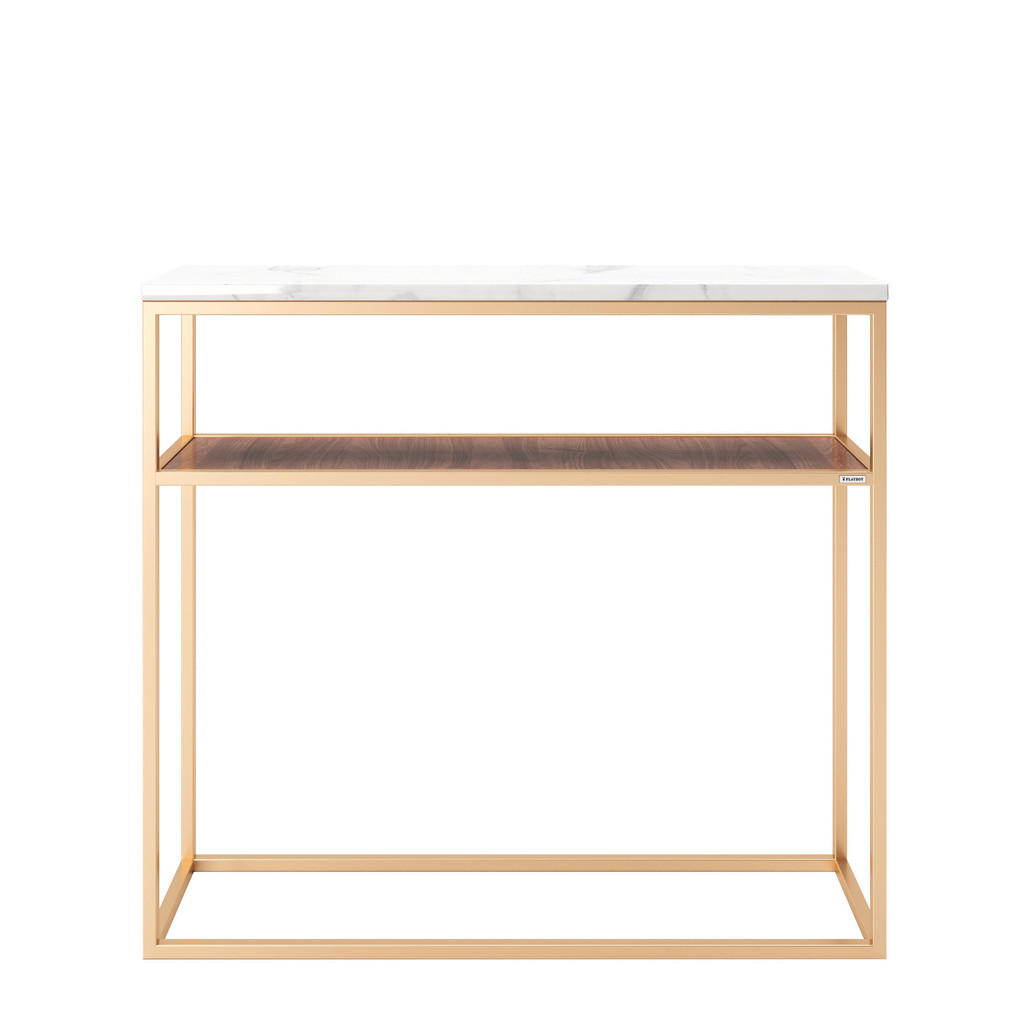 Thumbnail - Playboy Konsolentisch Playboy, Weiß, Nussbaum, Gold, Metall, Holzwerkstoff, Marmoroptik, rechteckig, eckig, 30x95x105 cm...