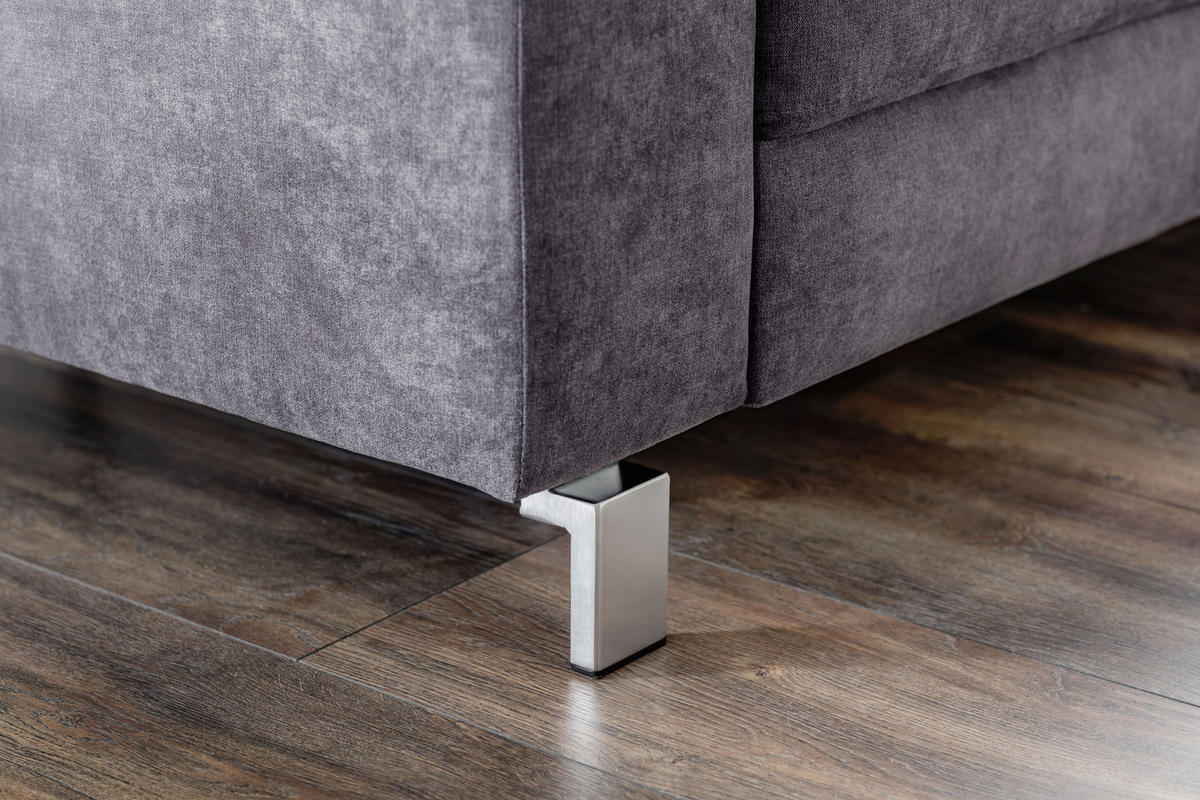 ECKSOFA in Velours Dunkelgrau  - Chromfarben/Dunkelgrau, Design, Textil/Metall (200/281cm) - Pure Home Lifestyle