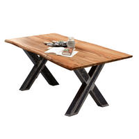 ESSTISCH 200/100/79 cm Echtholz  Holz, Metall rechteckig Naturfarben, Schwarz  - Schwarz/Naturfarben, MODERN, Holz/Metall (200/100/79cm) - MID.YOU