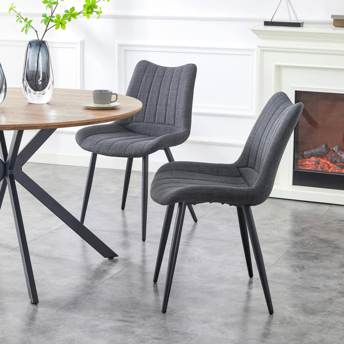 STUHL-SET 2 Stück  in Webstoff  - Anthrazit/Schwarz, MODERN, Textil/Metall (53/86/59cm) - MID.YOU