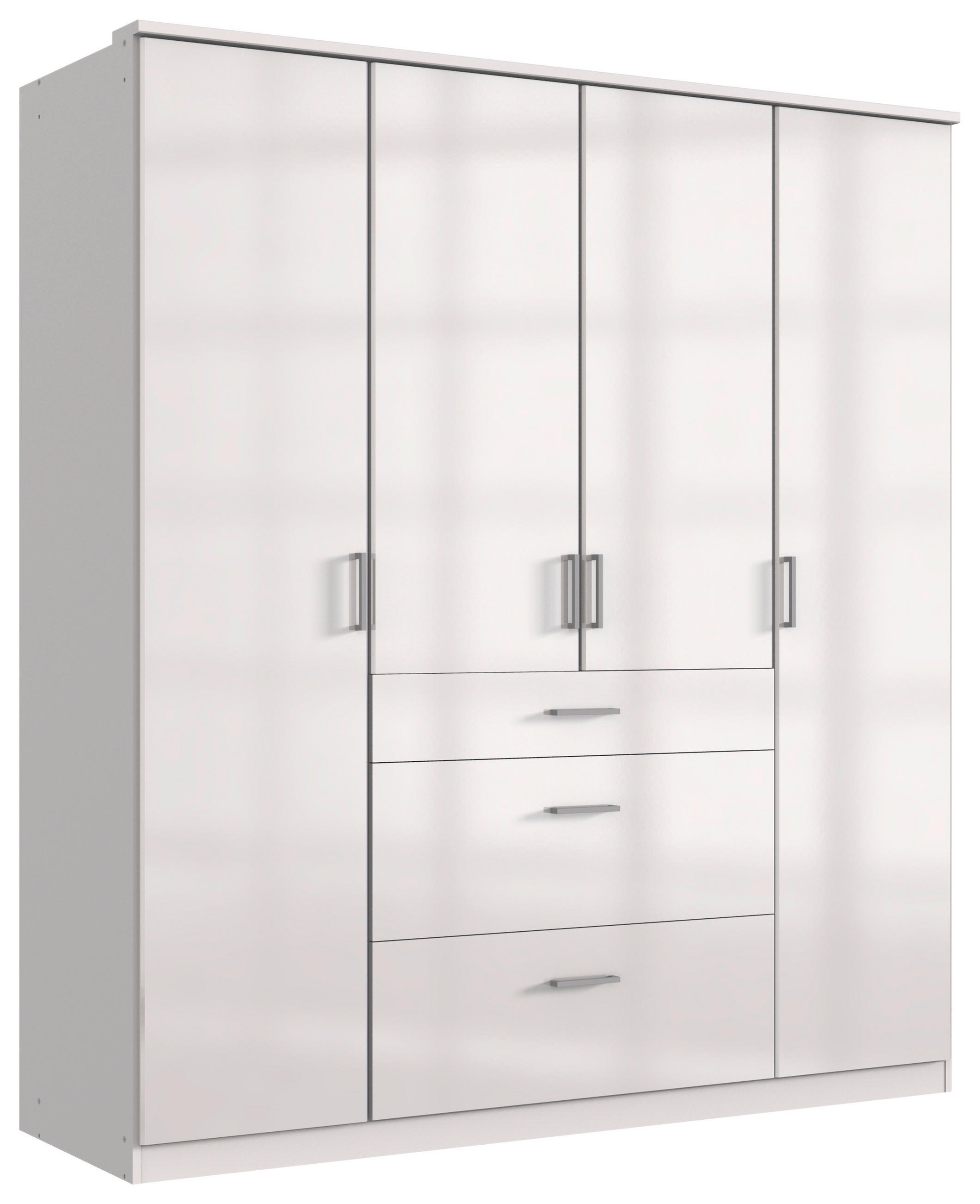 KLEIDERSCHRANK 179/199/58 cm,  in Weiß Hochglanz, Weiß, 4-türig  - Chromfarben/Weiß Hochglanz, Basics, Holzwerkstoff (179/199/58cm) - MID.YOU