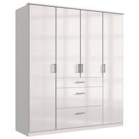 OMARA ZA OBLAČILA, bela, bela, visoki sijaj  - barve kroma/bela, Basics, leseni material (179/199/58cm) - MID.YOU