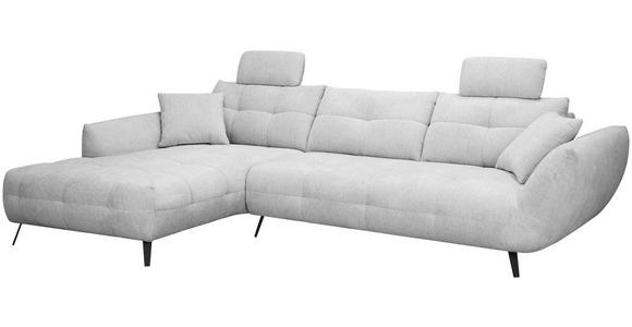 ECKSOFA Hellgrau Chenille Armlehnenkissen, Rücken echt, Sitztiefenverstellung  - Hellgrau/Schwarz, KONVENTIONELL, Textil/Metall (215/313cm) - Hom`in