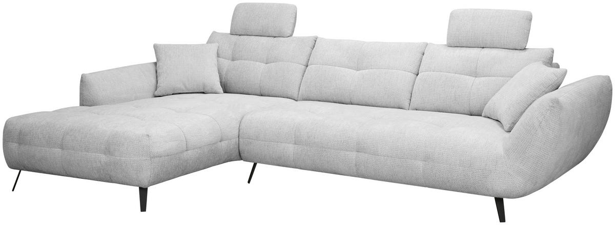 ECKSOFA Hellgrau Chenille Armlehnenkissen, Rücken echt, Sitztiefenverstellung  - Hellgrau/Schwarz, KONVENTIONELL, Textil/Metall (215/313cm) - Hom`in