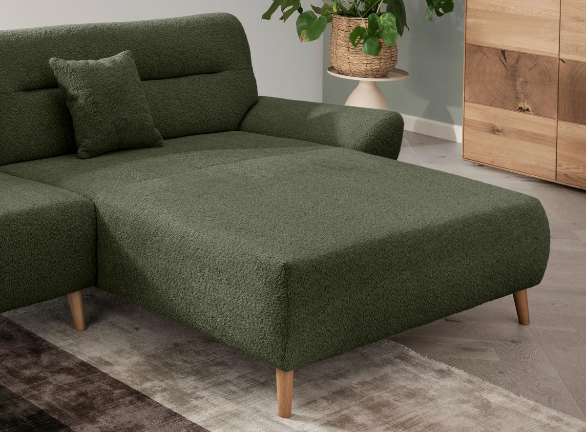 ECKSOFA in Bouclé Waldgrün  290/166 cm  - Waldgrün/Wildeiche, KONVENTIONELL, Holz/Textil (290/166cm) - MID.YOU