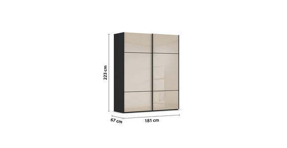 SCHWEBETÜRENSCHRANK  in Schwarz, Champagner  - Champagner/Schwarz, KONVENTIONELL, Glas/Holzwerkstoff (181/223/67cm) - Novel