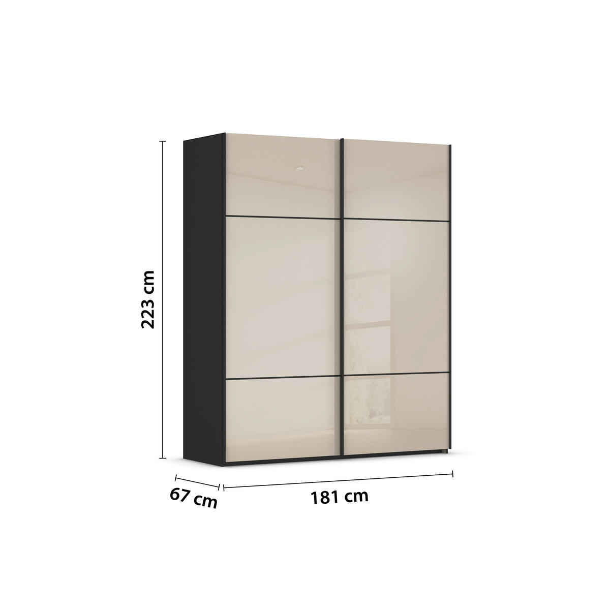 SCHWEBETÜRENSCHRANK in Schwarz, Champagner  - Champagner/Schwarz, Konventionell, Glas/Holzwerkstoff (181/223/67cm) - Novel