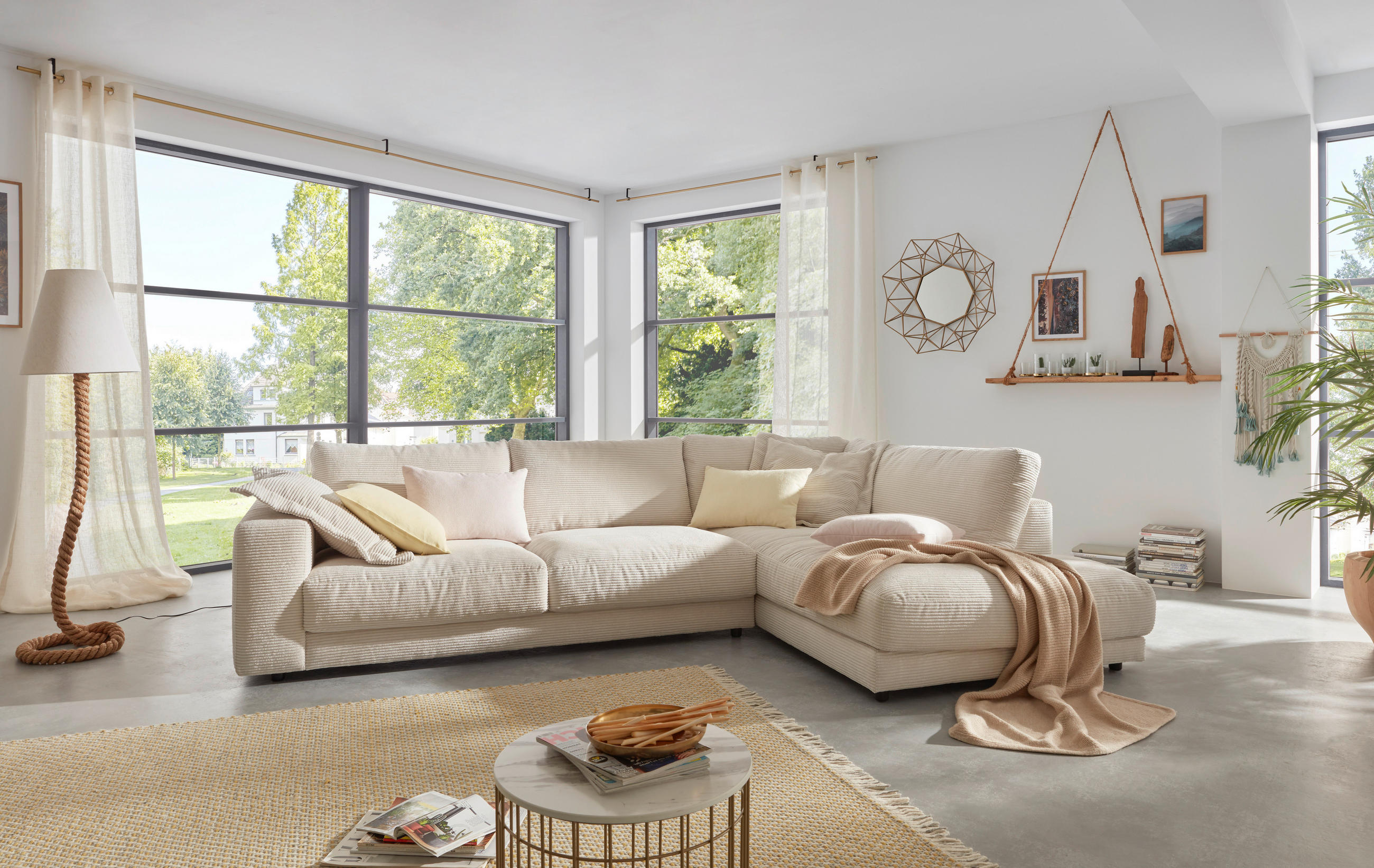 ECKSOFA in Cord Weiß  325/224 cm  - Schwarz/Weiß, Design, Kunststoff/Textil (325/224cm) - Hom`in