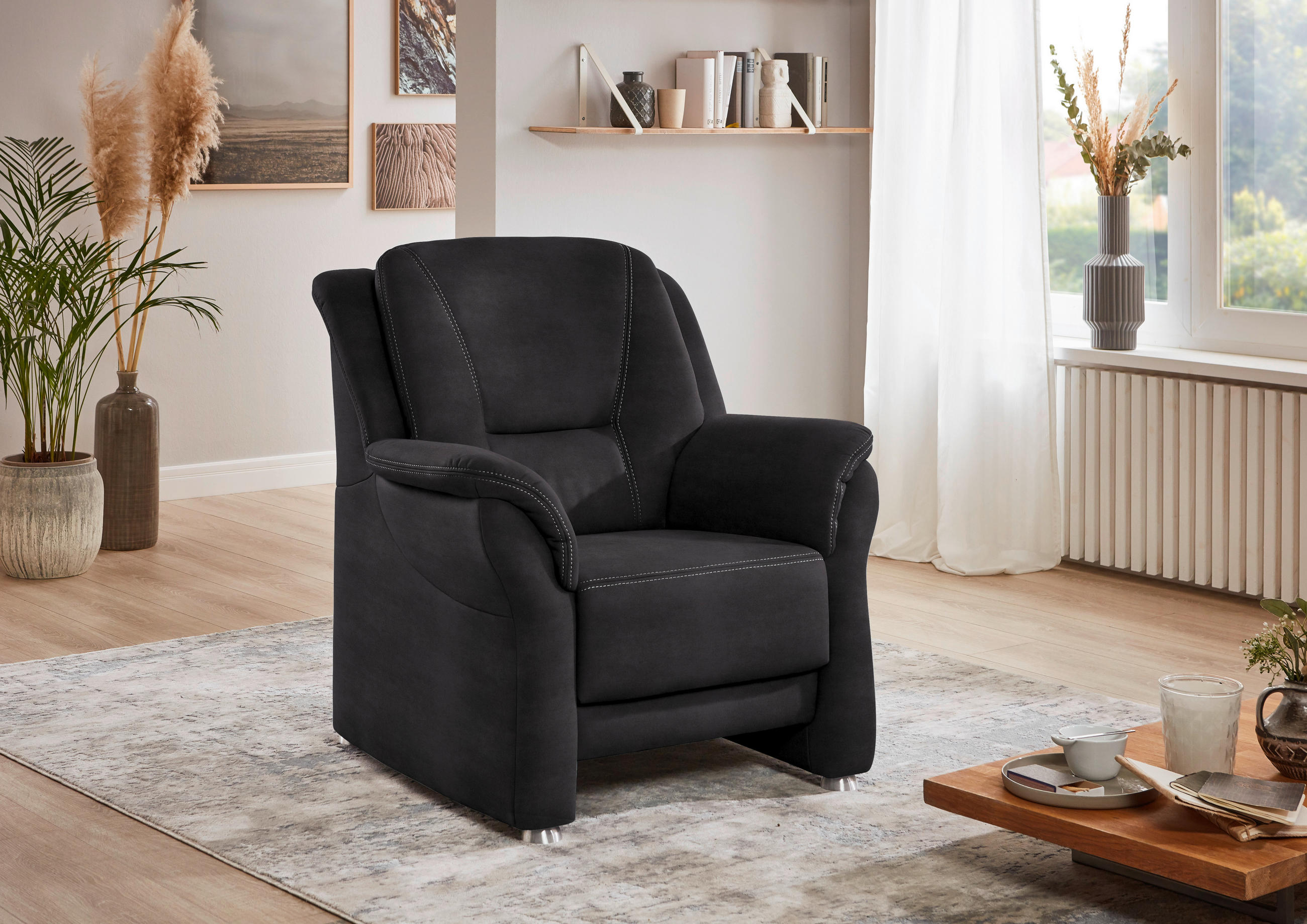 SESSEL in Mikrofaser Anthrazit  - Anthrazit/Beige, Konventionell, Textil/Metall (90/100/92cm) - Beldomo Comfort