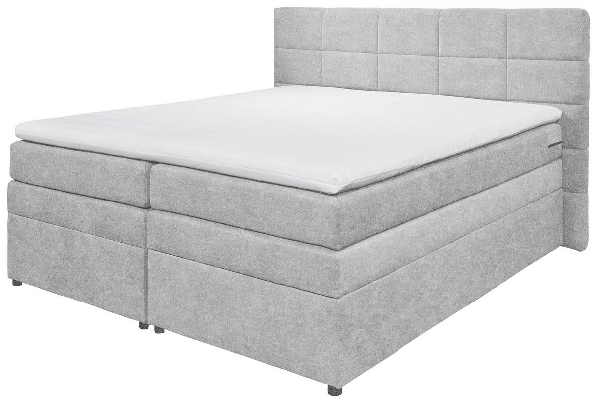 BOXSPRINGBETT 180/200 cm,  in Silberfarben, Matratze, Bettkasten, Topper, H2 = mittel  - Silberfarben, KONVENTIONELL, Kunststoff/Textil (180/200cm) - MID.YOU