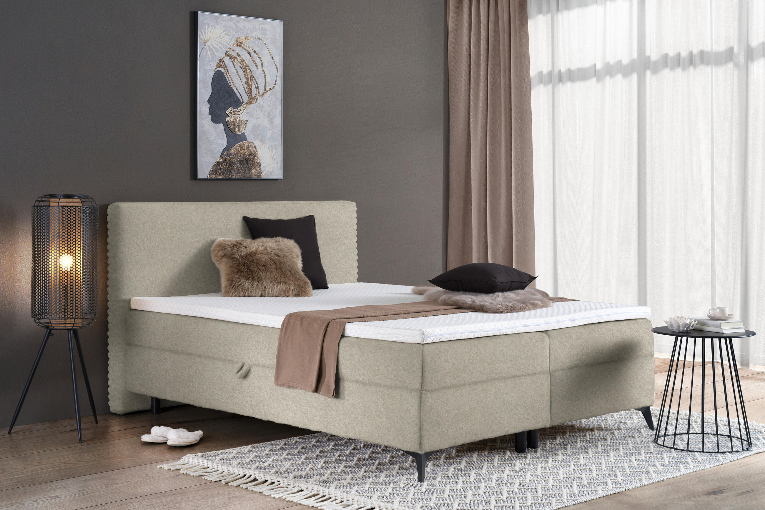 BOXBETT 160/200 cm  in Ecru  - Ecru/Schwarz, Design, Holz/Holzwerkstoff (160/200cm) - Xora