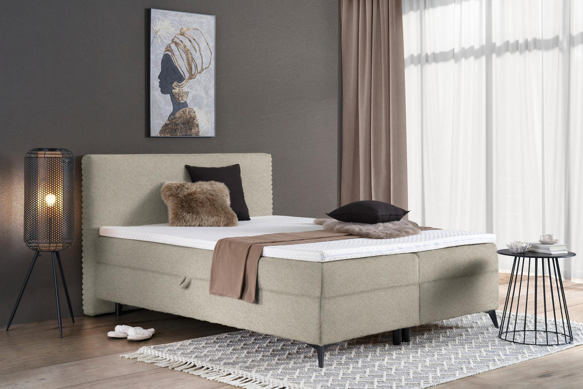BOXBETT 160/200 cm  in Ecru  - Ecru/Schwarz, Design, Holz/Holzwerkstoff (160/200cm) - Xora