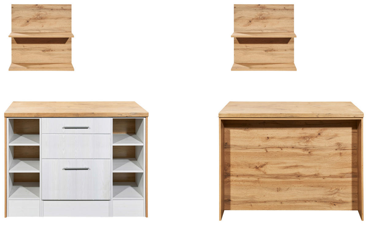 KÖKSÖ 124/91/90 cm  i vit, lärkfärgad  - stålfärgad/vit, Lifestyle, metall/trämaterial (124/91/90cm) - Respekta