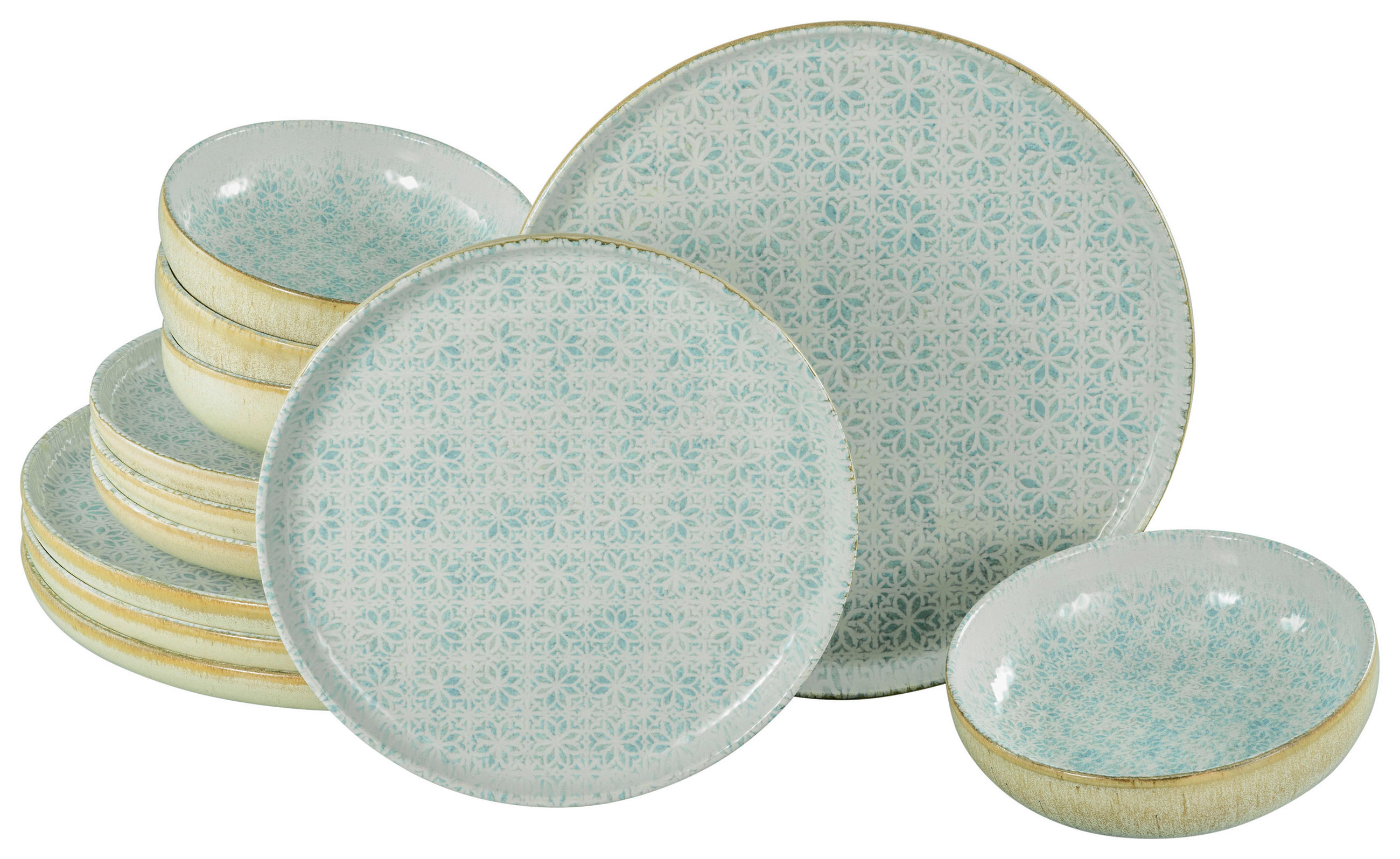 TAFELSERVICE Uno Emiliana 12-teilig  - Creme/Hellblau, Basics, Keramik - Creatable