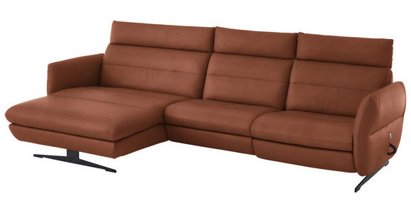 ECKSOFA in Echtleder Cognac  169/298 cm  - Cognac/Schwarz, Design, Leder/Metall (169/298cm) - Dieter Knoll
