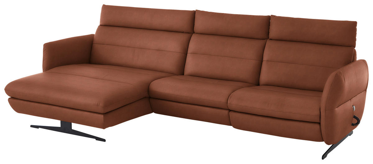 ECKSOFA in Echtleder Cognac  - Cognac/Schwarz, Design, Leder/Metall (169/298cm) - Dieter Knoll