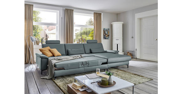ECKSOFA in Echtleder Blaugrau 334/176 cm - Blaugrau/Schwarz, Design, Leder/Metall (334/176cm) - Dieter Knoll