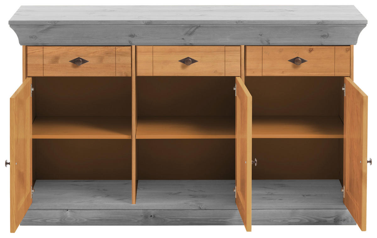 SIDEBOARD  in 143/85/45 cm  - Laugenfarbig/Grau, ROMANTIK / LANDHAUS, Holz/Metall (143/85/45cm) - Boxxx