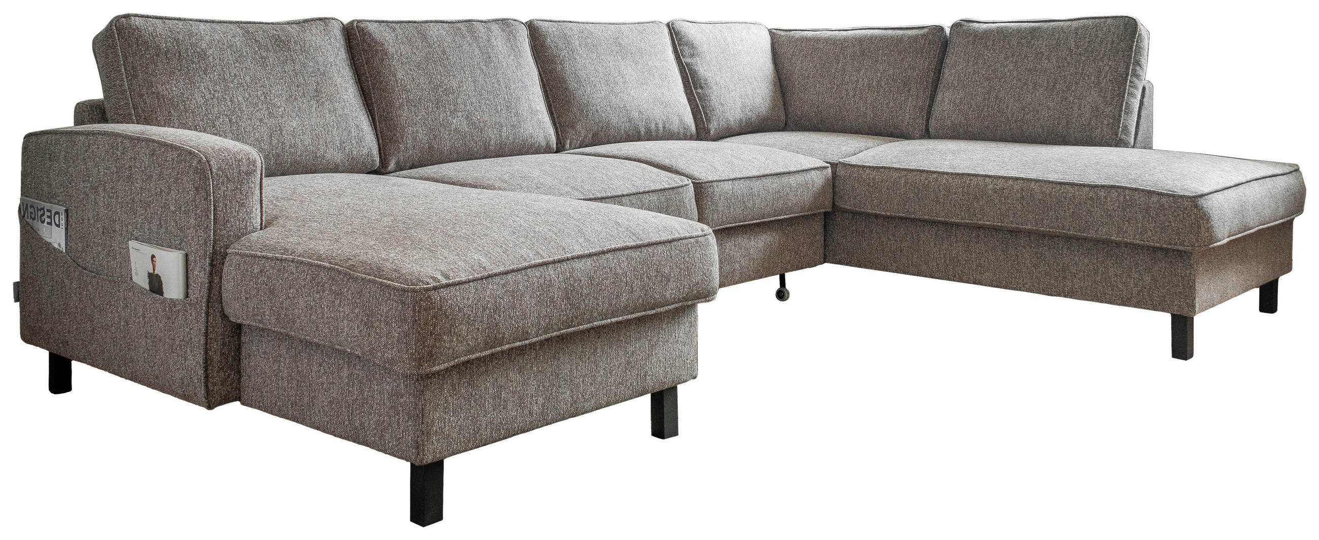 WOHNLANDSCHAFT in Struktur Grau  - Schwarz/Grau, Holz/Textil (148/298/198cm) - MID.YOU