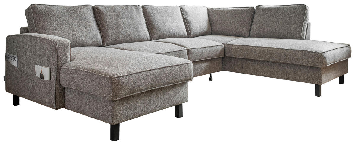SOFFA i struktur grå  - svart/grå, trä/textil (148/298/198cm) - MID.YOU