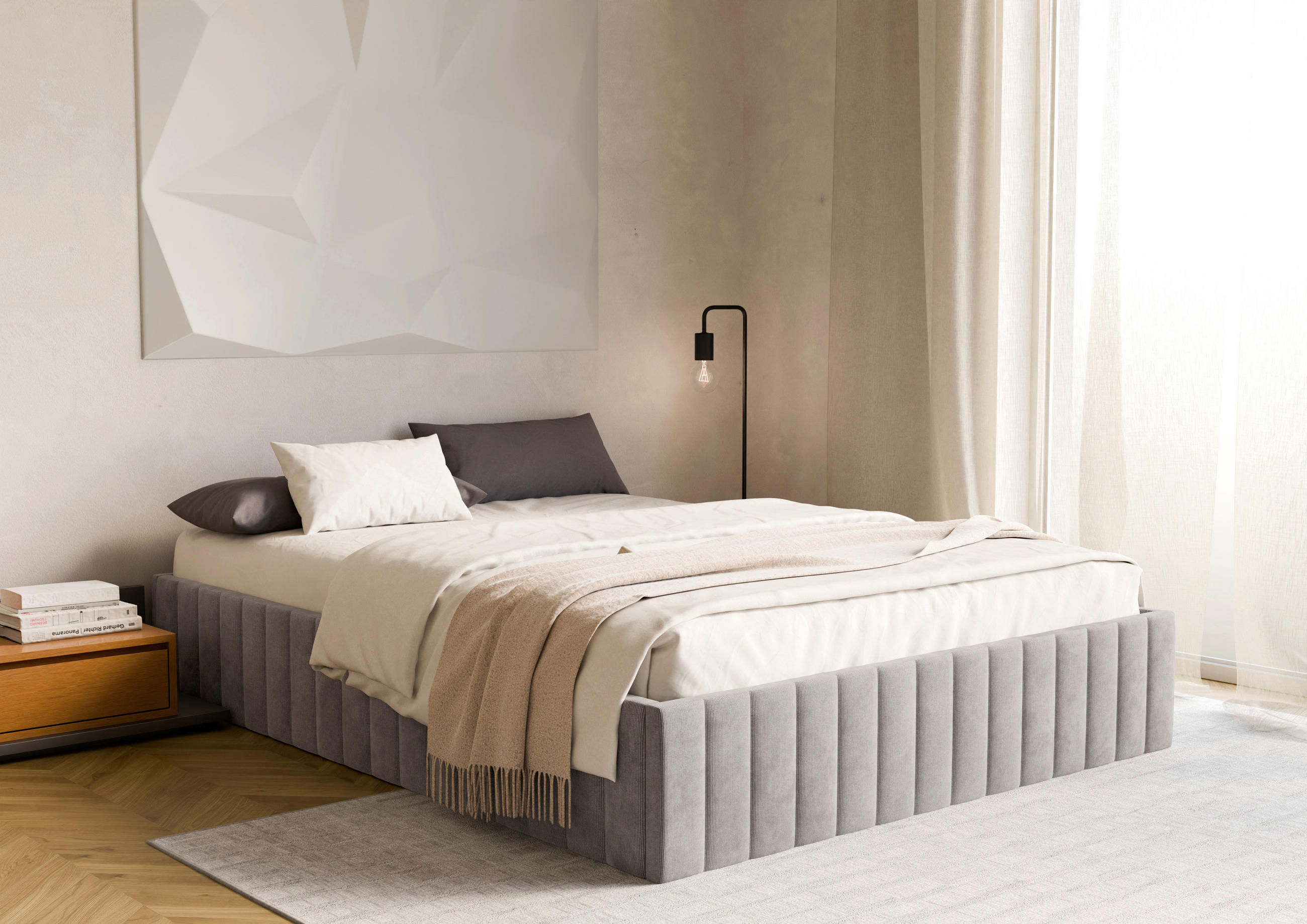 POLSTERBETT Bettkasten, Lattenrost 180/200 cm  in Hellgrau  - Hellgrau/Schwarz, Design, Holz/Textil (180/200cm) - Boxxx