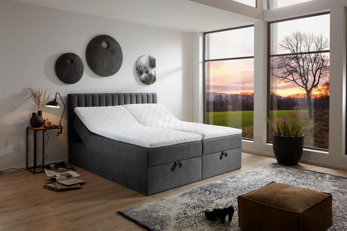 BOXBETT 160/200 cm  in Grau  - Grau, MODERN, Kunststoff/Textil (160/200cm) - MID.YOU