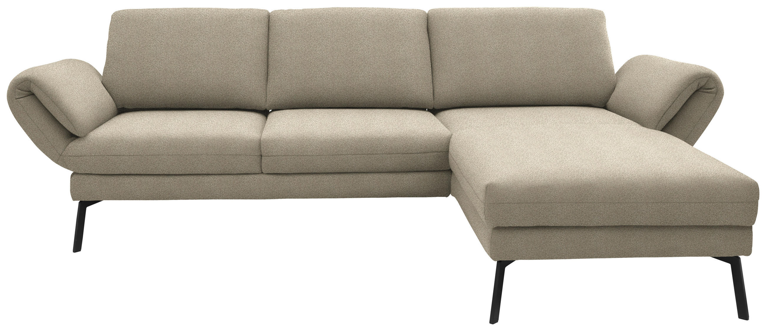 ECKSOFA Flachgewebe Beige  - Beige/Schwarz, Design, Textil/Metall (255-365/175-224cm) - Dieter Knoll