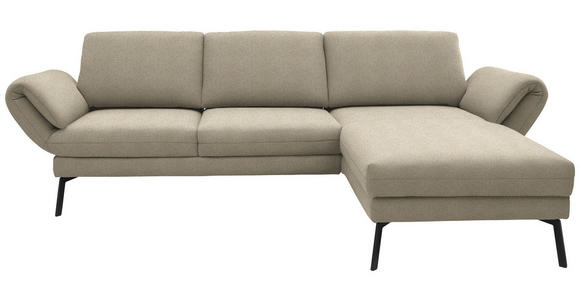 ECKSOFA  in Flachgewebe Beige Armteilverstellung, Relaxfunktion, Drehsitzfunktion  255-365/175-224 cm  - Beige/Schwarz, Design, Textil/Metall (255-365/175-224cm) - Dieter Knoll