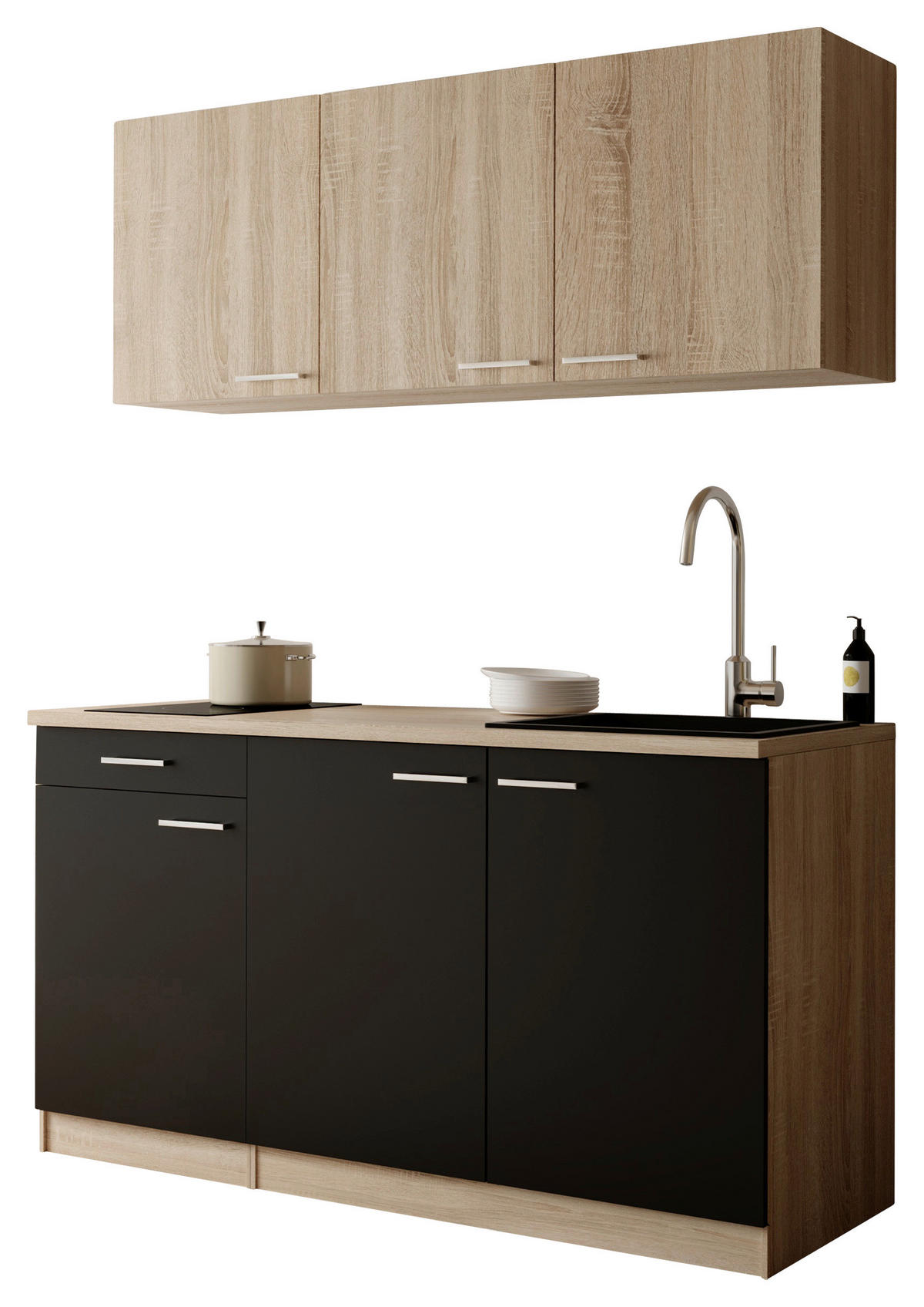 MAJHNA KUHINJA - črna/barve hrasta, Design, umetna masa/leseni material (150cm) - Respekta