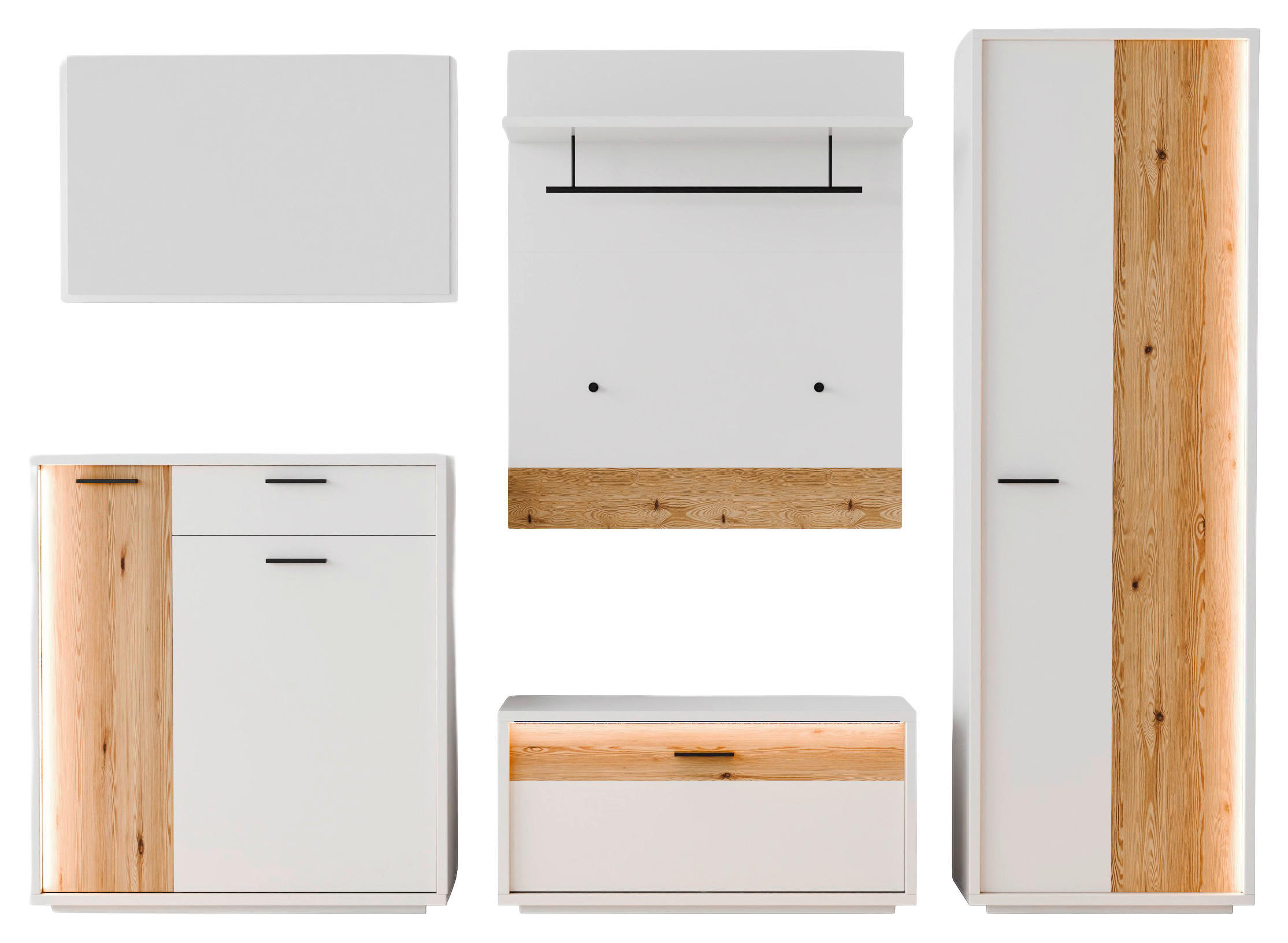 GARDEROBE 5-teilig  in 284/201/37 cm  - Eichefarben/Weiß, Design, Glas/Holzwerkstoff (284/201/37cm) - Xora