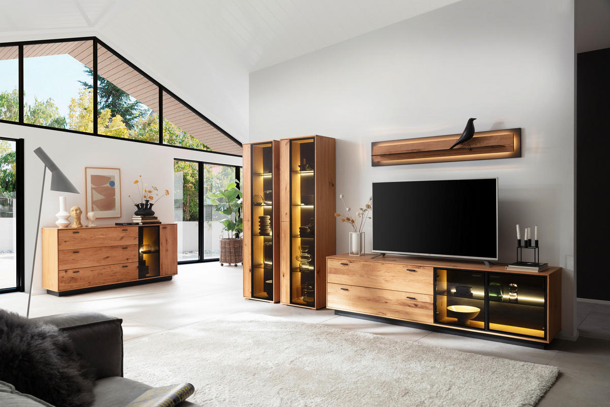 WOHNWAND  in Anthrazit, Eichefarben 333/190/50 cm  - Eichefarben/Anthrazit, Natur, Glas/Holz (333/190/50cm) - Linea Natura