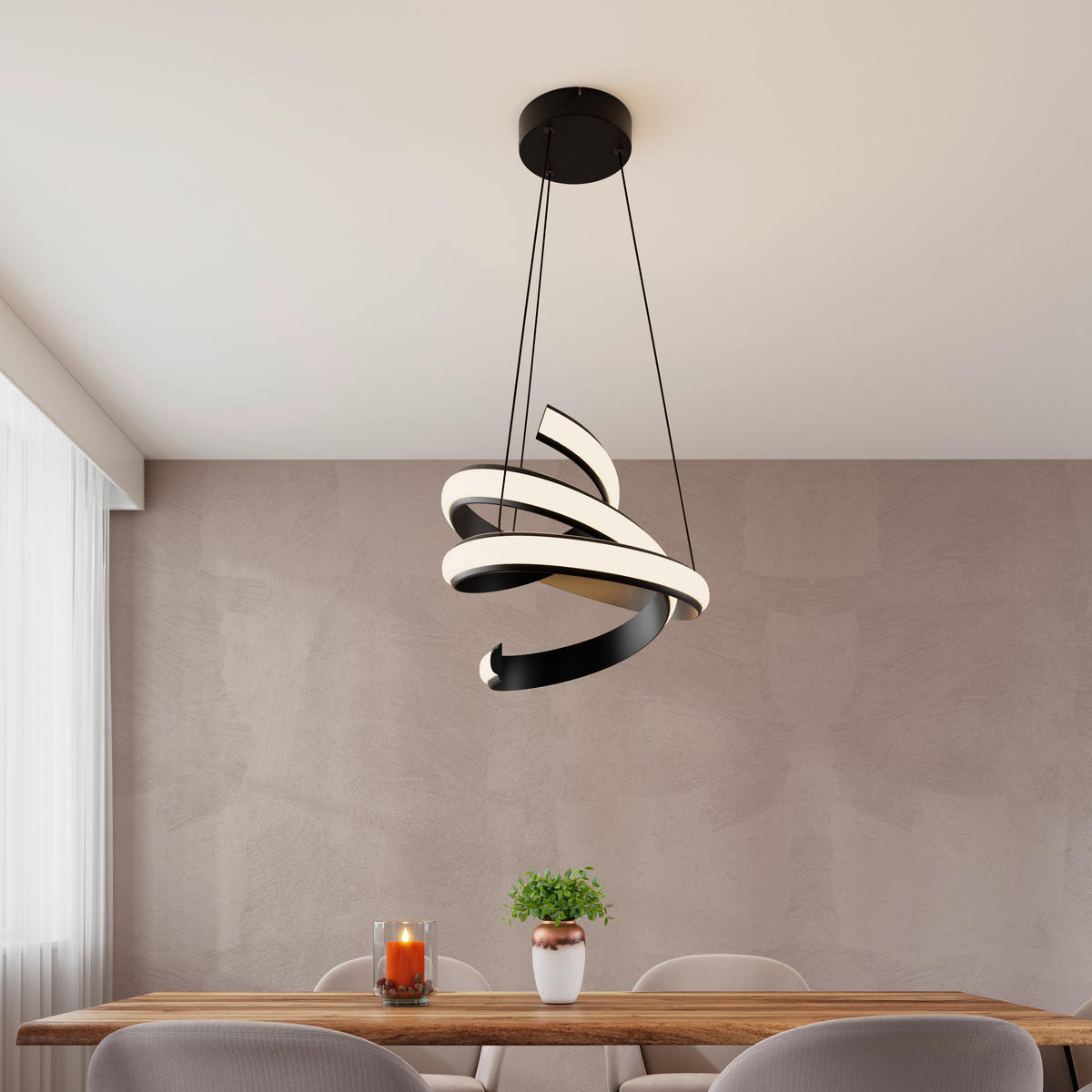 LED-HÄNGELEUCHTE Turn 50/150 cm  - Schwarz/Weiß, Design, Kunststoff/Metall (50/150cm) - Novel