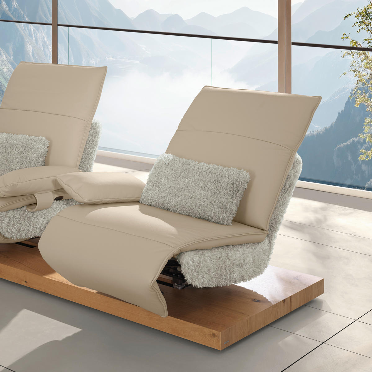 2-SITZER-SOFA  in Hochflor Echtleder Creme, Beige  - Beige/Creme, Design, Leder/Holz (240/65/104cm) - Koinor