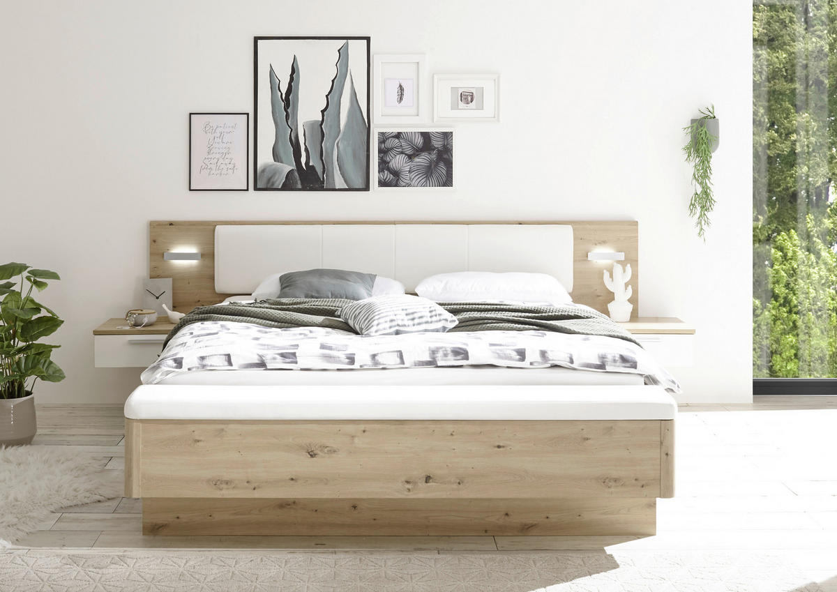 POSTELJA 180 cm   x 200 cm  , tekstil, leseni material bela, hrast artisan  - črna/bela, Moderno, umetna masa/tekstil (180/200cm) - Livetastic