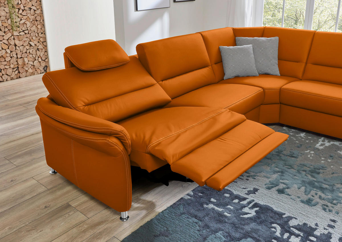 ECKSOFA in Echtleder Orange  - Beige/Alufarben, Design, Leder/Metall (288/249cm) - Beldomo Premium