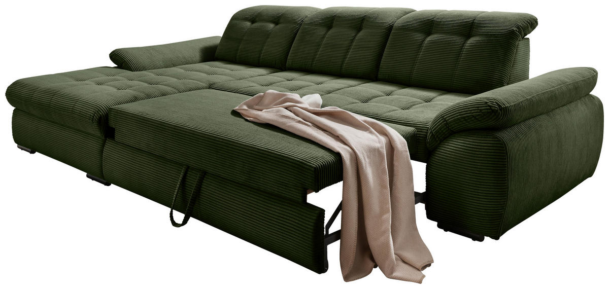 ECKSOFA in Cord Dunkelgrün  - Dunkelgrün/Schwarz, Modern, Textil/Metall (184/314cm) - Livetastic