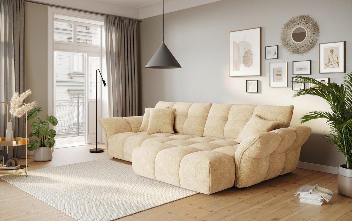 SAROKKANAPÉ textil krémszínű  - krémszínű/fekete, Design, műanyag/textil (312/177cm) - Welnova