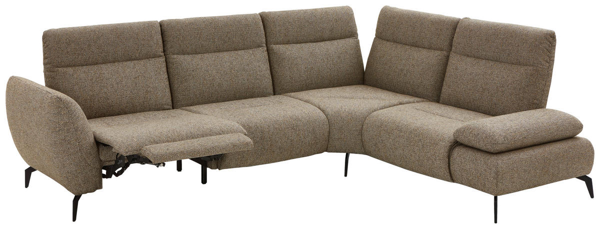 ECKSOFA in Webstoff Creme, Graubraun  - Graubraun/Creme, Design, Textil/Metall (290/223cm) - Moderano