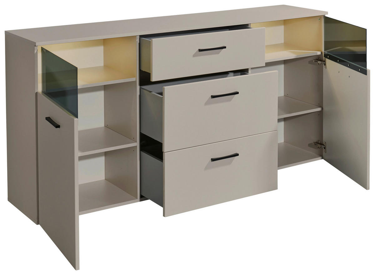 SIDEBOARD  in 180/86/38 cm  - Kaschmir/Schwarz, Design, Glas/Holzwerkstoff (180/86/38cm) - MID.YOU