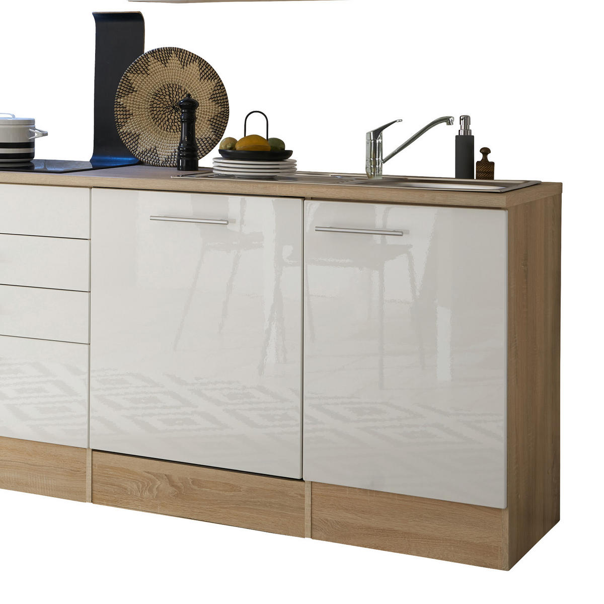 BUCĂTĂRIE FĂRĂ ELECTROCASNICE  - stejar Sonoma/alb, Modern, material pe bază de lemn (310cm) - Xora