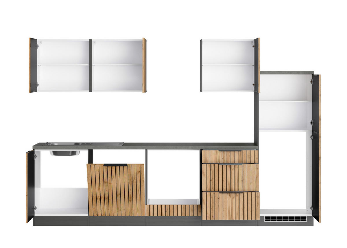 KÜCHENLEERBLOCK 300 cm   Graphitfarben, Eiche Wotan  - Schieferfarben/Eiche Wotan, Basics, Holzwerkstoff/Metall (300cm) - Held