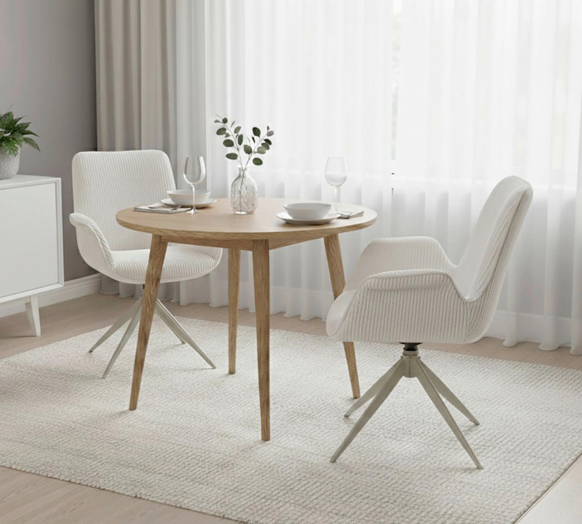 ARMLEHNSTUHL-SET 2 Stück  in Cord  - Creme/Weiß, MODERN, Textil/Metall (66/85/60,5cm) - MID.YOU