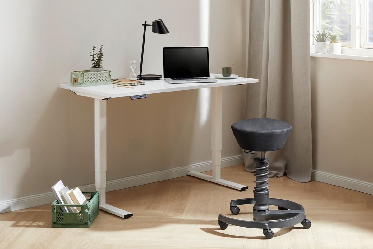 SCHREIBTISCH 135/68/56-124 cm  in Weiß  - Alufarben/Weiß, Design, Holzwerkstoff/Metall (135/68/56-124cm) - Voleo