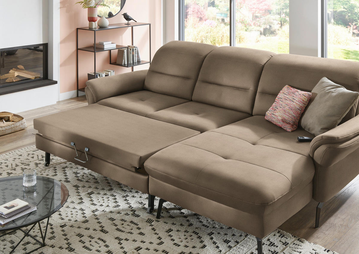 ECKSOFA in Flachgewebe Greige  260/181 cm  - Greige/Schwarz, KONVENTIONELL, Textil/Metall (260/181cm) - Beldomo Speed
