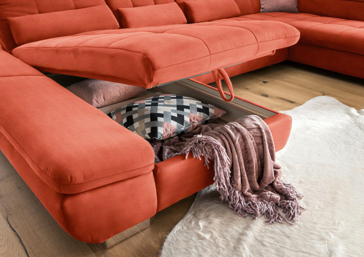 WOHNLANDSCHAFT in Mikrofaser Orange  - Chromfarben/Orange, Design, Kunststoff/Textil (204/350/211cm) - Xora