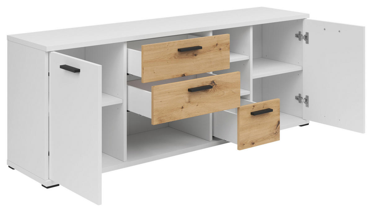 KOMODA  - čierna/biela, Konventionell, kompozitné drevo/plast (155/59/38cm) - Xora