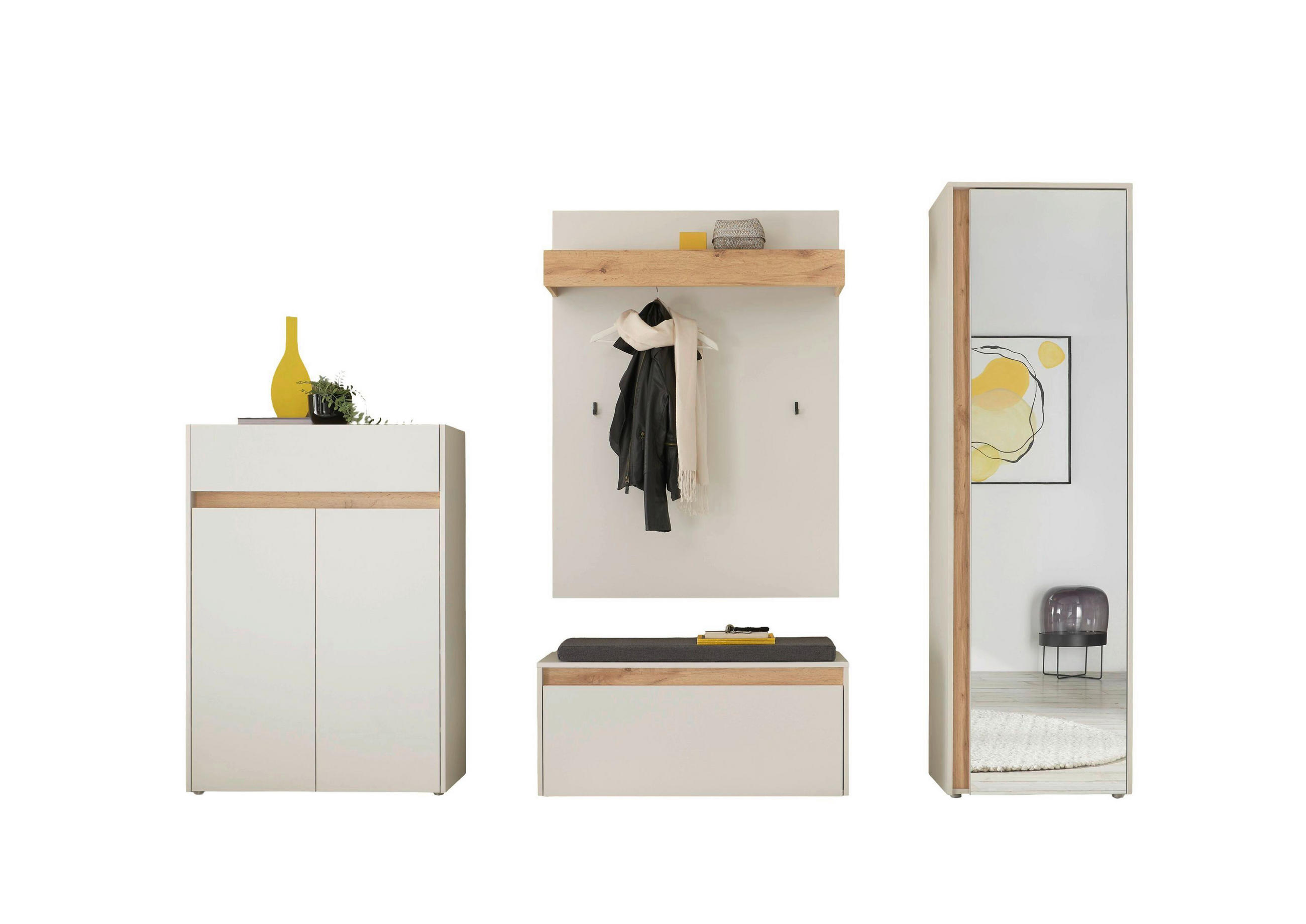 GARDEROBE 5-teilig  in 255/200/40 cm  - Eiche Wotan/Weiß, Design, Glas/Holzwerkstoff (255/200/40cm) - Modante
