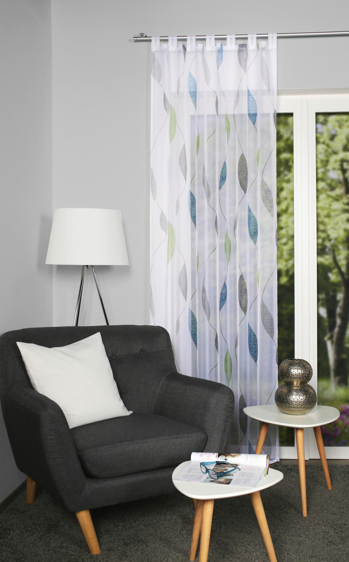 SCHLAUFENSCHAL  transparent  140/145 cm   - Apfelbaumfarben/Hellgrün, KONVENTIONELL, Textil (140/145cm)